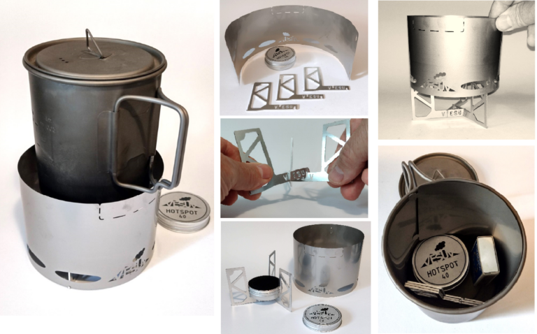 VESUV – Universal Ti windshield and aluminium pot stand – for pot diameters 85-117 mm.